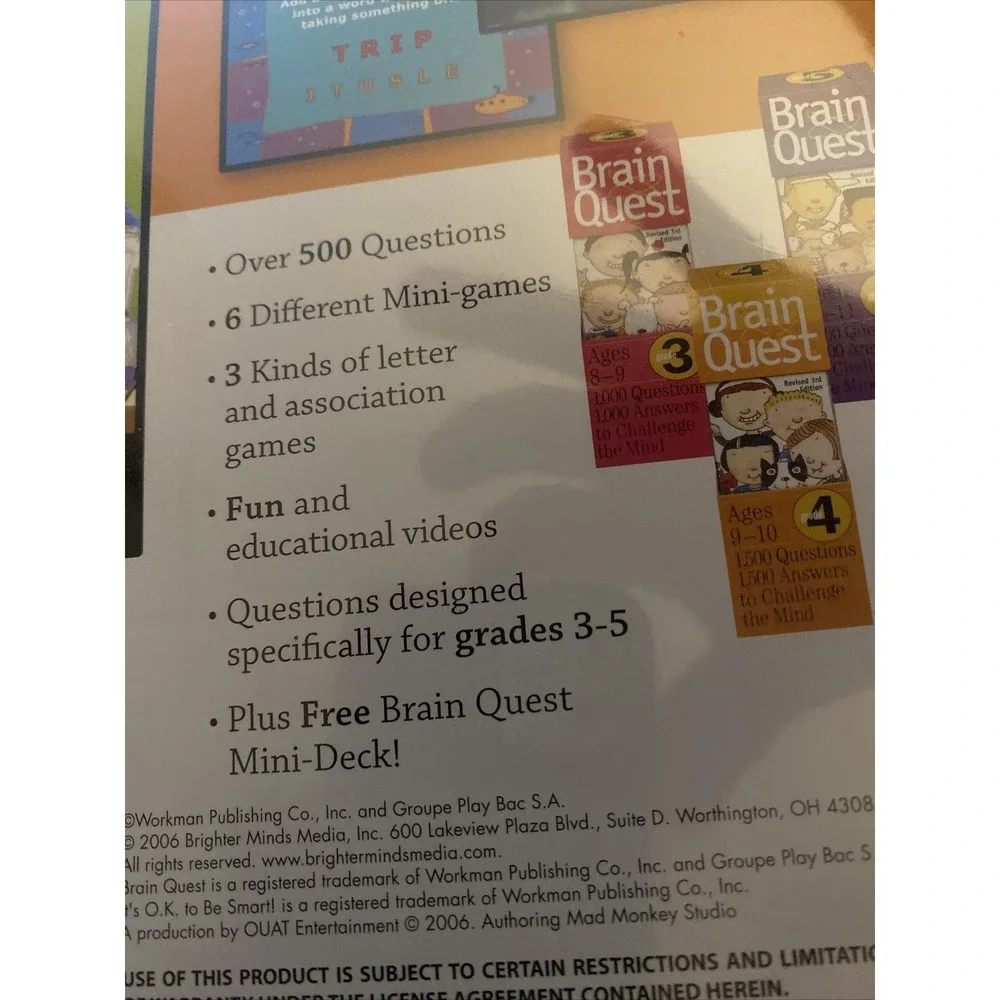 BRAIN QUEST DVD GAME By BRIGHTER MINDS PLAY ON YOUR TV; OVER 500 QUESTIONS!! (M)